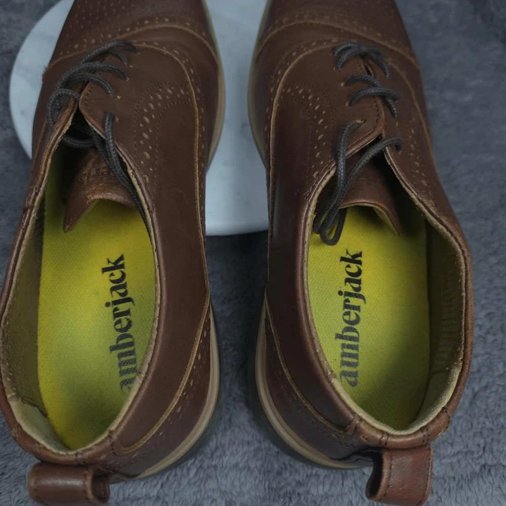 Amberjack Shoes Mens Size 10.5 Brown Leather Cap Toe Derby Dress Comfort